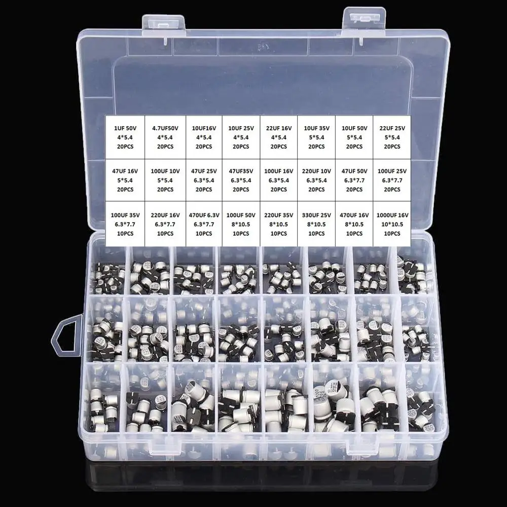 1uF~1000uF 6.3V 50V 400Pcs 24Value SMD Aluminum Electrolytic Capacitors Assortment Kit + Box|Capacitors| - AliExpress