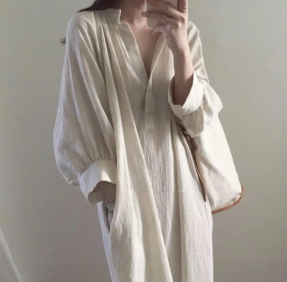 Nice Vintage Women V Sexy Plain Simple Dress Fashion Street Basic Dress Elegant Casual Swing Dress
