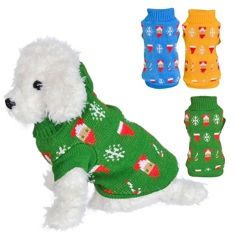 Свитер для собак с рисунком снежинки, Рождественская одежда для домашних животных, Вязанное пальто для щенков и кошек, теплый джемпер, трикотаж для маленьких и средних собак