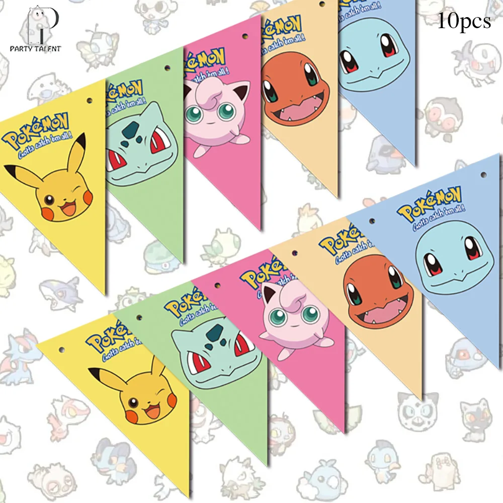 10pcs banner Вечерние принадлежности Pokemon Go на тему Пикачу соломинки вечерние украшения Биоразлагаемые бумажные соломенные трубки торт коробка флаги баннер - Цвет: 10pcs banner