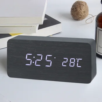 

LED Wooden Alarm Clock Watch Table Voice Control Digital Wood Despertador Electronic Desktop USB/AAA Powered Clocks Table Decor