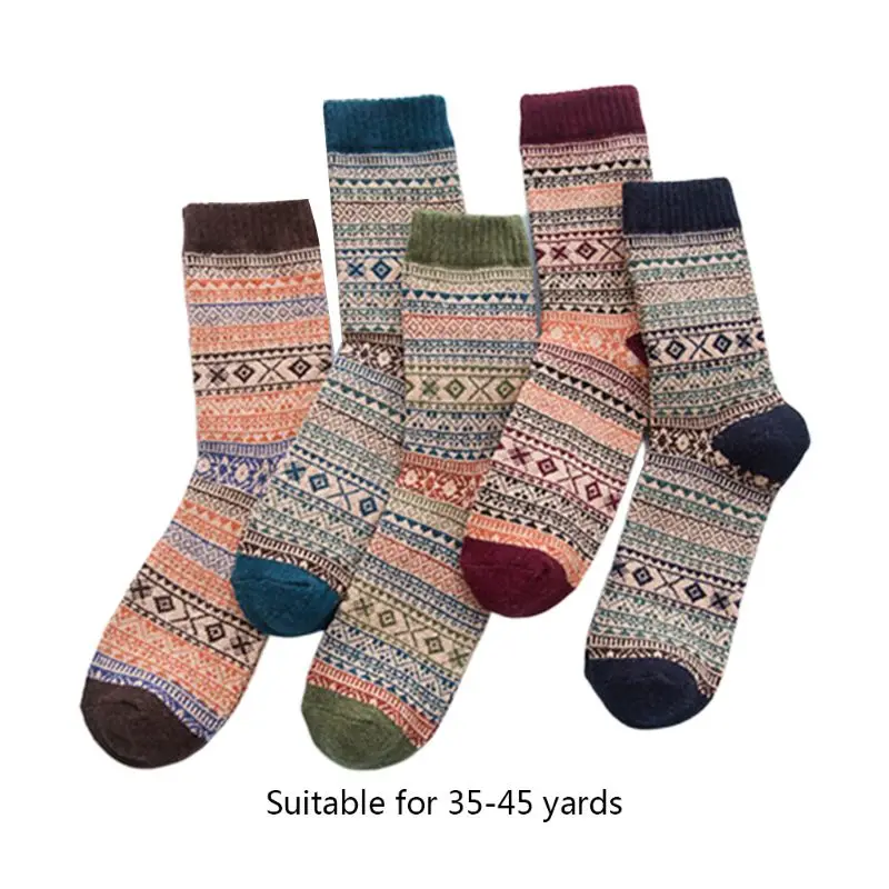 5 пар, мужские винтажные вязаные носки из искусственной шерсти, теплые носки с цветными полосками F3MD