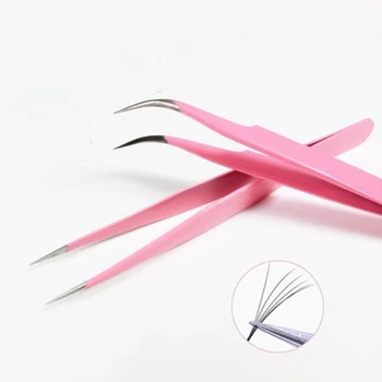 

Pink Stainless Steel Tweezers Straight / Curved Nail Art Pick Up Tools Eyelash Extension Tweezer Nippers Pointed Nipper Clip