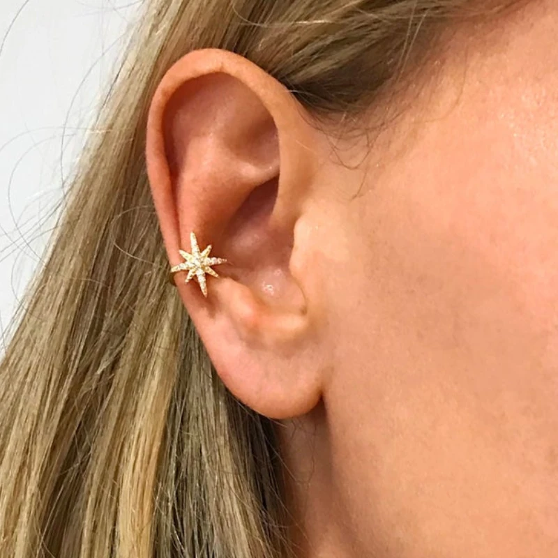 

1 pc Charm earrings for women,Six-point star earring Ear Clip EarCuff ,925 siver Clip on Earrings No Piercing Clip fine jewelry