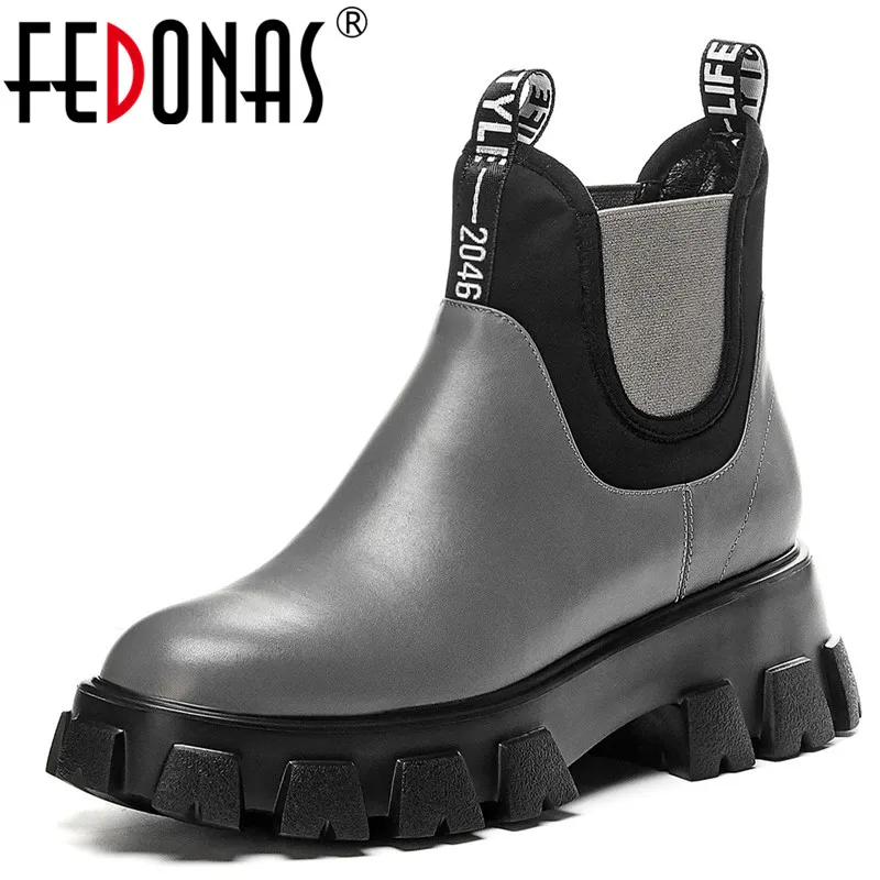 

FEDONAS New Arrival Female Quality Genuine Leather Short Boots Flats Platform Women Ankle Boots Party Shoes Woman Chunky Heels