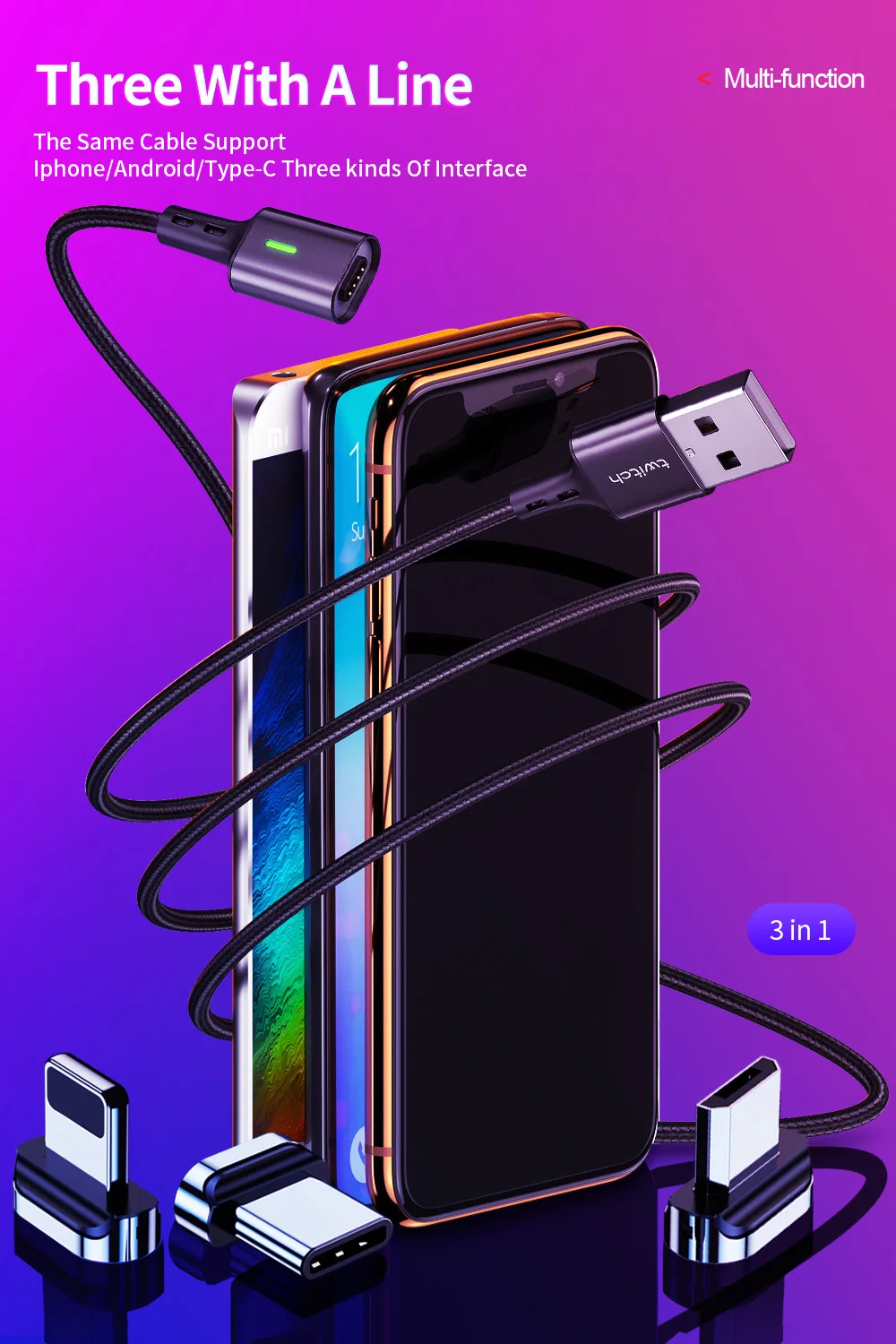 Магнитный кабель 3а usb type-C для samsung S10 S9 Plus, кабель для быстрой зарядки и передачи данных для Xiaomi Redmi Note 10 8 Pro, магнитный кабель type-C