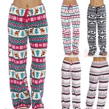 Новинка года; женские штаны для сна; Свободные повседневные рождественские мягкие полосатые штаны для сна с принтом животных