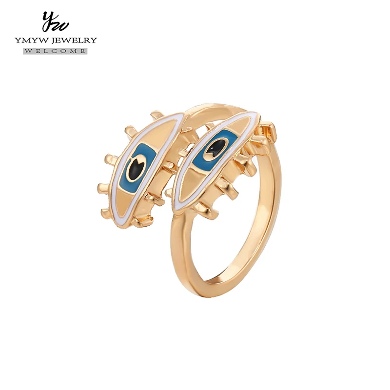 YMYW Golden Fashion Evil Eye Rings Classic Vintage Open Finger Resizable Unique Desige Charm