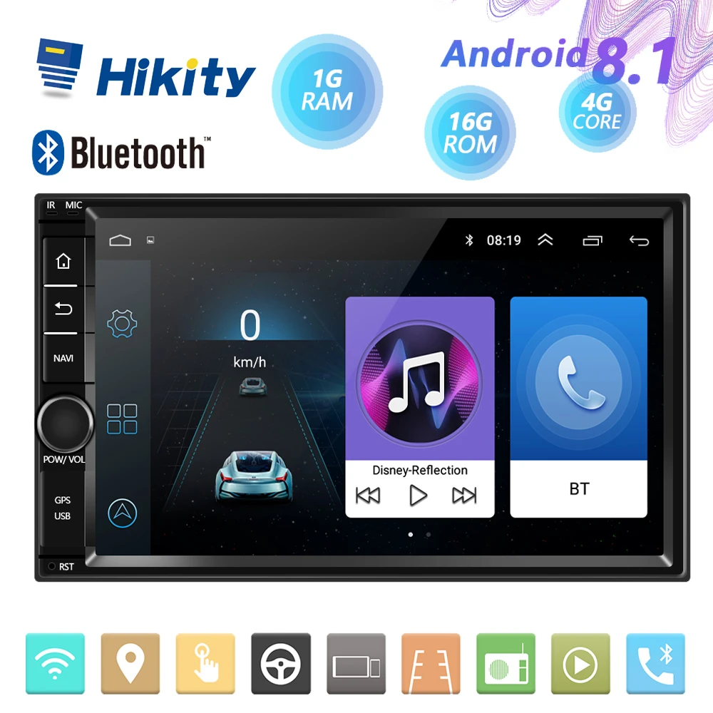 Hikity Универсальный 2din Android 8,1 автомобильный с радио, gps, wifi 2 din Bluetooth мультимедийный плеер ISO Android Зеркало Ссылка аудио стерео