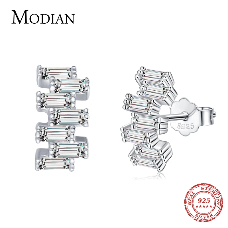 Modian 925 пробы серебряные Роскошные изумрудная огранка серьги со шпилькой для Для