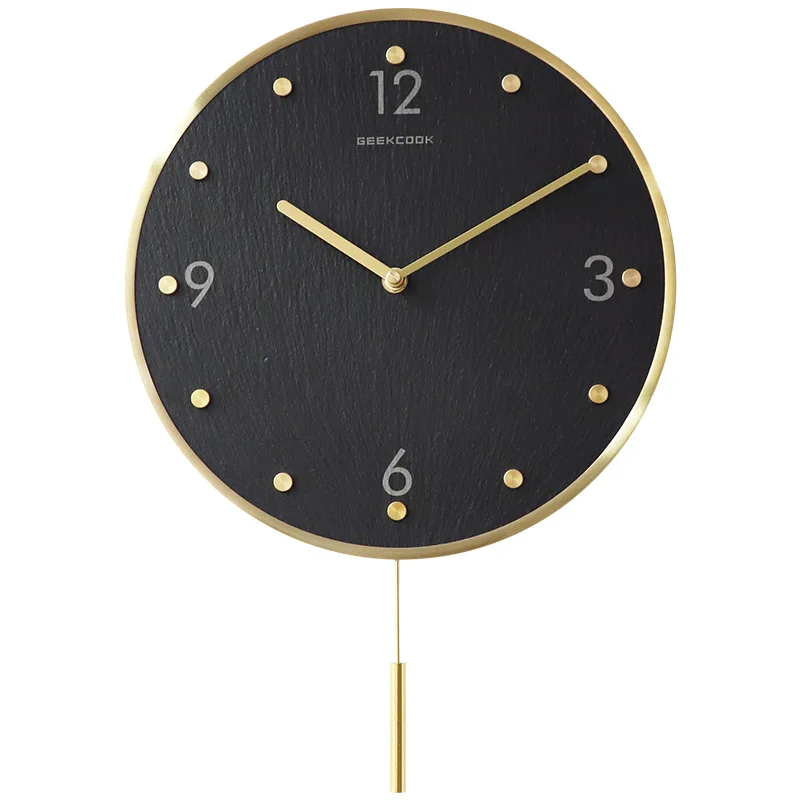 Minimalist Pendulum Luxury Wall Clock Gold Brass Creative Kitchen Round Simple Watches Quartz Klok Home Decoration AA50ZB | Дом и сад