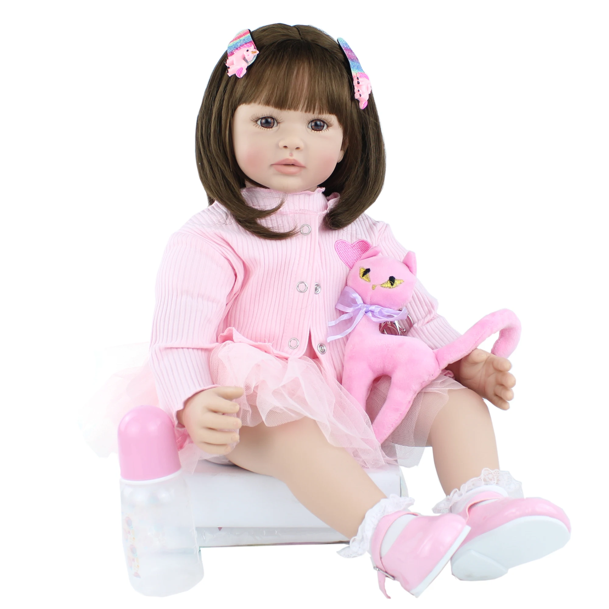 60 см силиконовая кукла-Реборн, игрушки для девочек, виниловое розовое платье, платье принцессы для малышей, кукла, подарок на день рождения, игровой дом