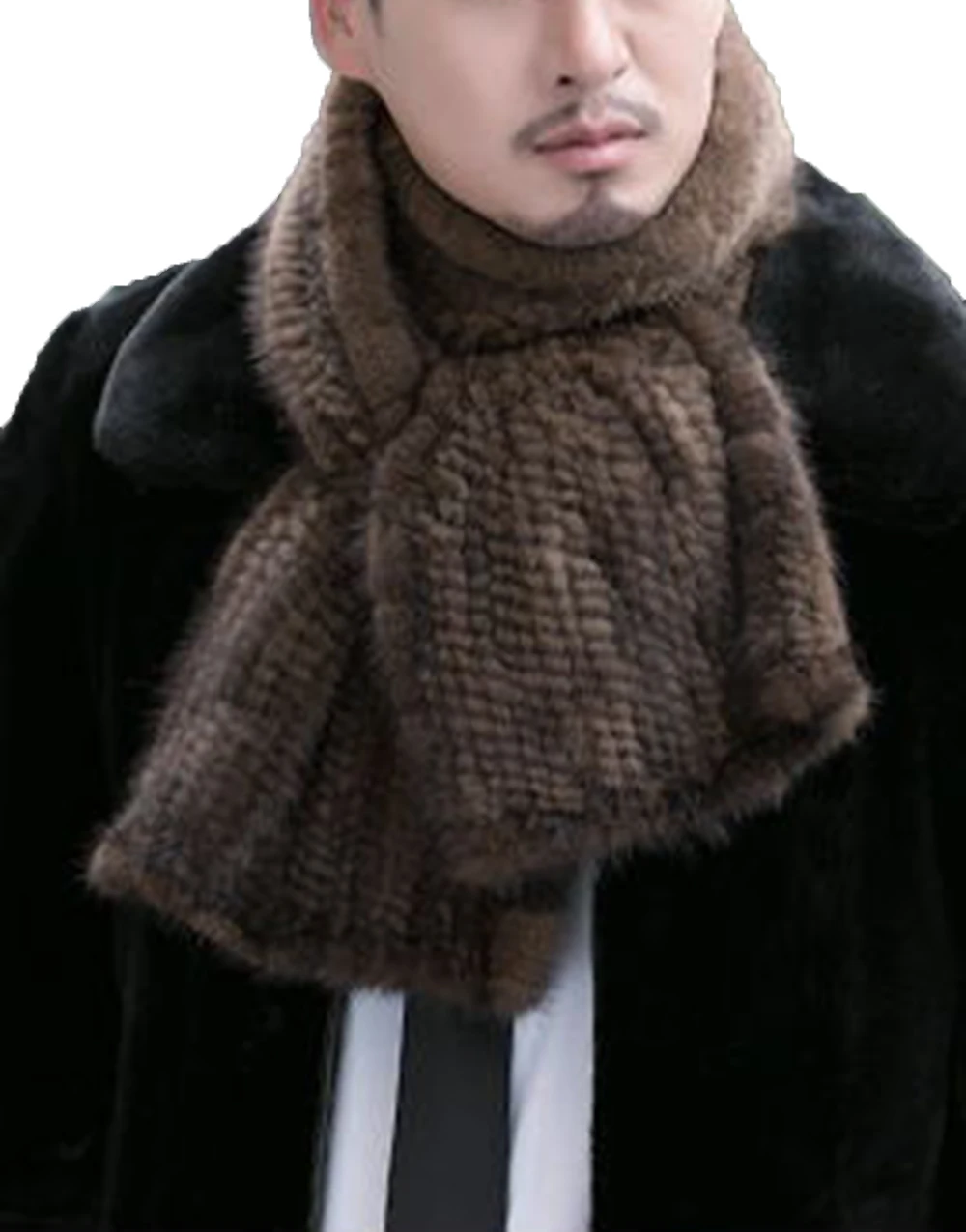 Натуральный норковый меховой шарф для мужчин зимний теплый шейный платок ручной работы рыбий хвост черный коричневый 180*20 см