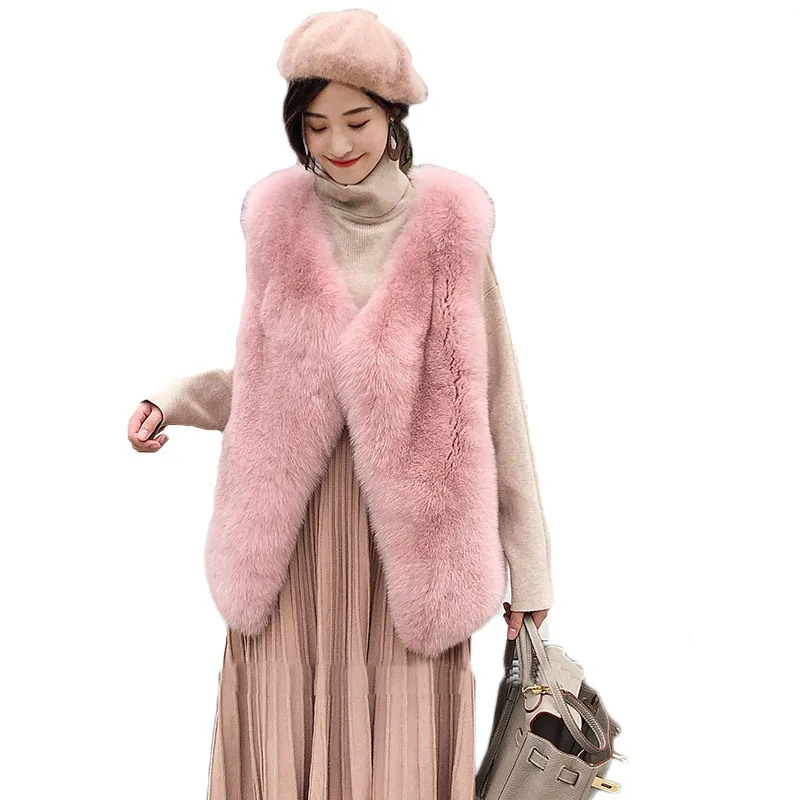 

2021 New Artificial Fur Vest Thickened Autumn And Winter Fox Mid-Length Casual Fashion Womens Fur Jacket Y610