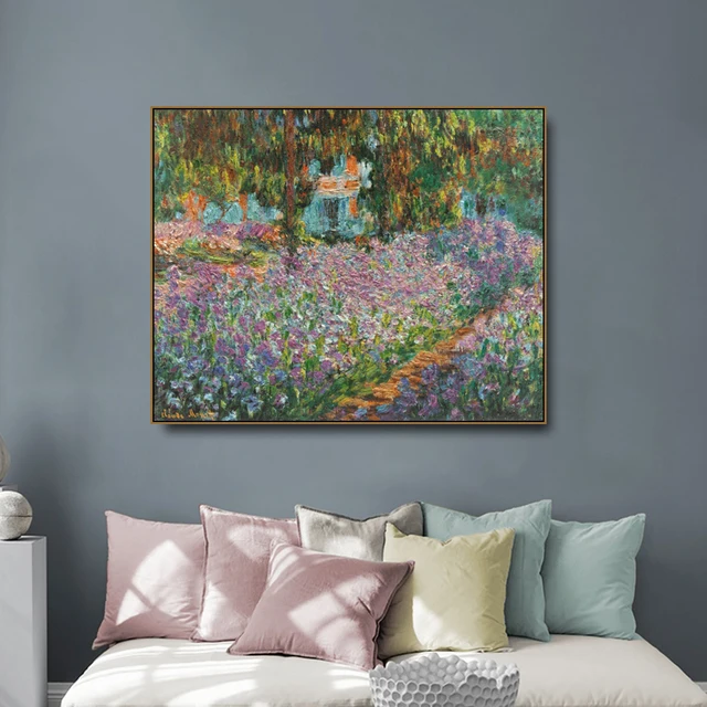 모네 꽃으로 예술가의 정원 캔버스 회화 서예 포스터 인쇄 거실 벽 예술 그림 홈 장식 그림