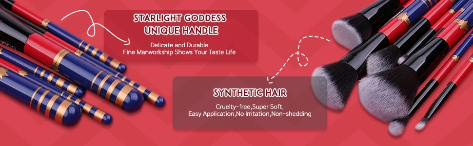 12 шт., Профессиональные кисти для макияжа Starlight Goddess, набор для нанесения основы, растушевки теней для век, пудра для губ, жидкая кисть для крема
