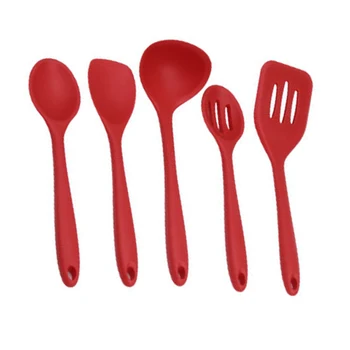 

5pcs Kitchen Accessories Cookware Cooking Utensil Set Heat-Resistant Silicone Spatula Red Baking Tools Non Stick Spoon