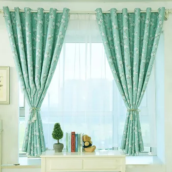 

1pcs Small Fresh Flower Green Curtains for Bedroom Living Room Window Decorations Household Polyester Perforated Drop Curtain