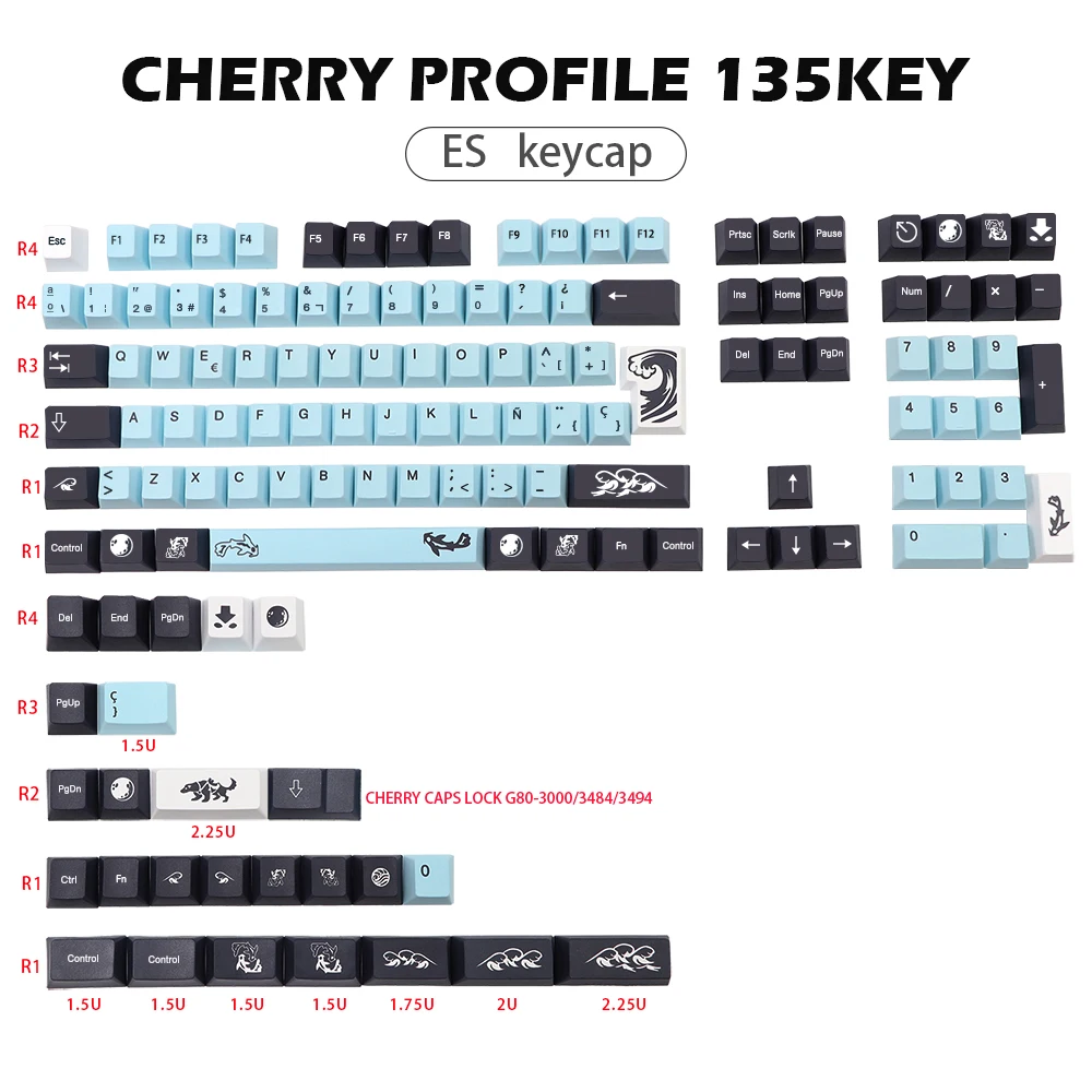 

GMK-KEY Mizu pbt Keycap Cherry Profile Dye Subb Keycaps For Mx Switches dz60 gk61 64 68 75 87 96 108 Spain Layout iso Key Cap