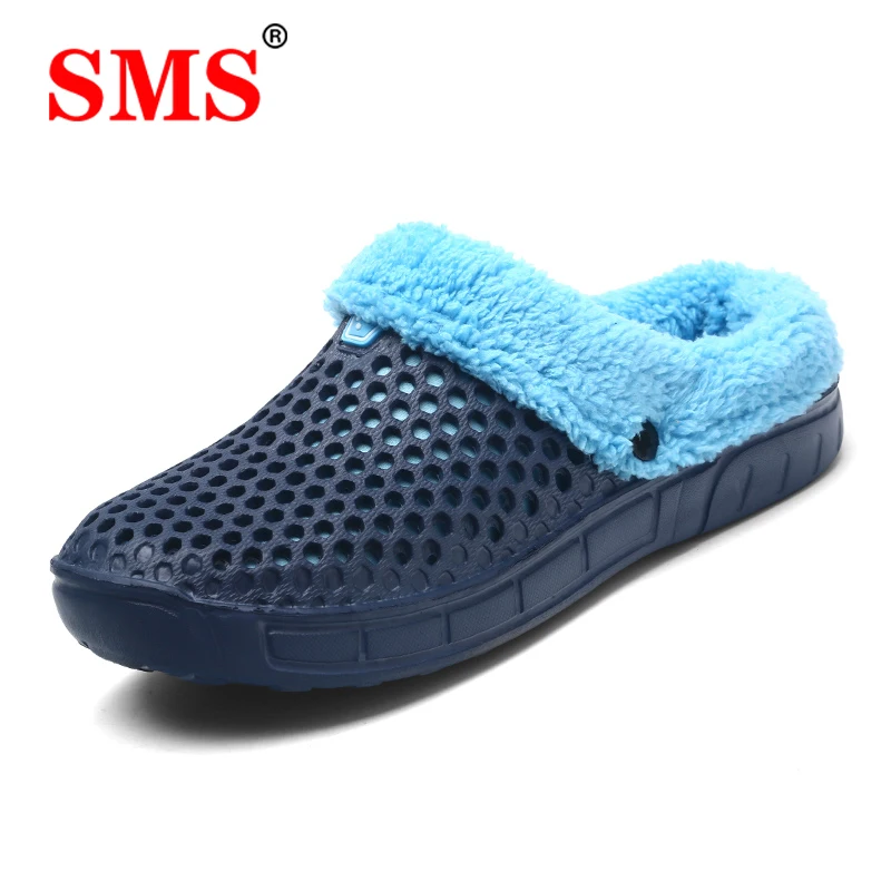 

SMS New Men Slippers Winter Fur Unisex Shoes Warm Male Indoor Sandals Female Winter Loafers Plus Size Velvet Clogs Garden Shoes