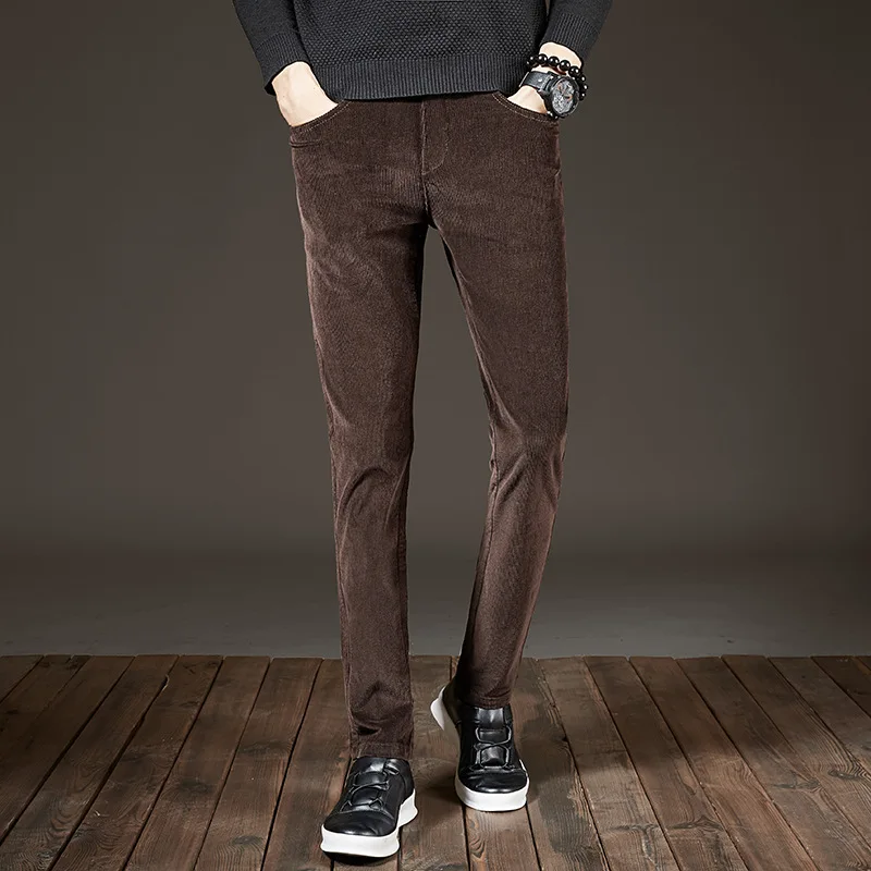 Jean En Velours Cotele Pour Homme Pantalon Crayon Coupe Slim Elastique A La Mode Marron Noir Automne Et Hiver Aliexpress
