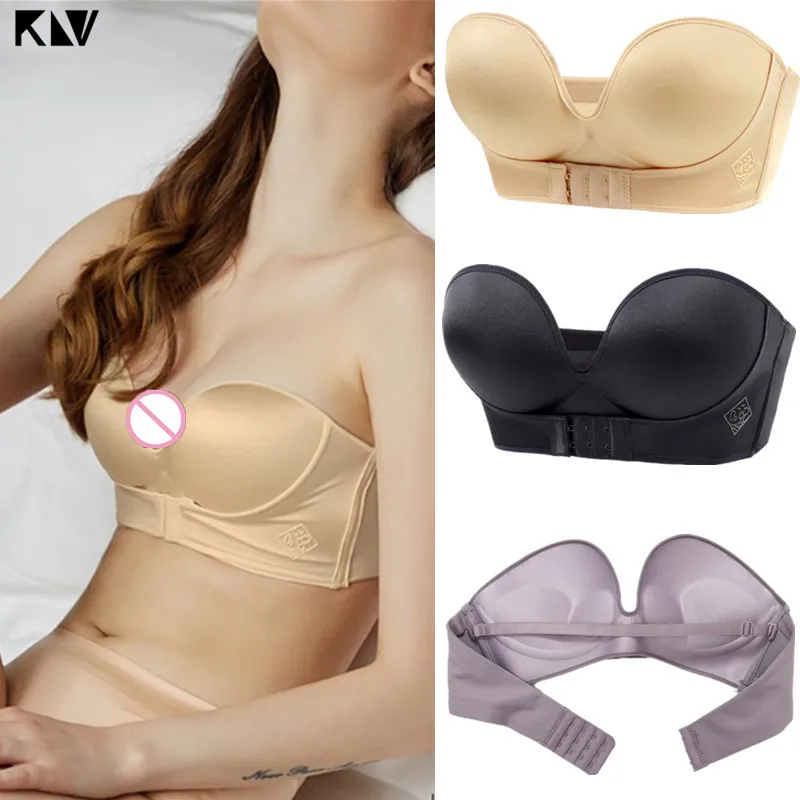 KLV-Sujetador Invisible sin tirantes para mujer, lencería Sexy sin espalda, Bralette sin ropa interior