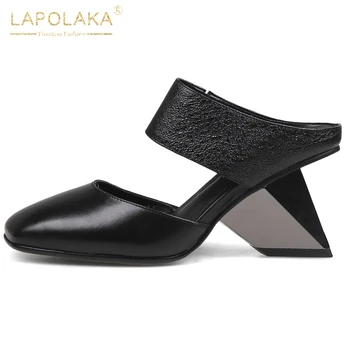 

Lapolaka 2020 New Arrivals Genuine Cow Leather High Heels Summer Shoes Woman Pumps Mules Slip On Strange Style Women Pumps Lady