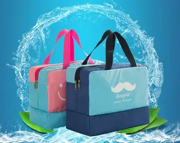 

Unisex Smiling Face Beard Print Washing Bag Dry and Wet Separation Zipper Storage Bag with Soft Handle