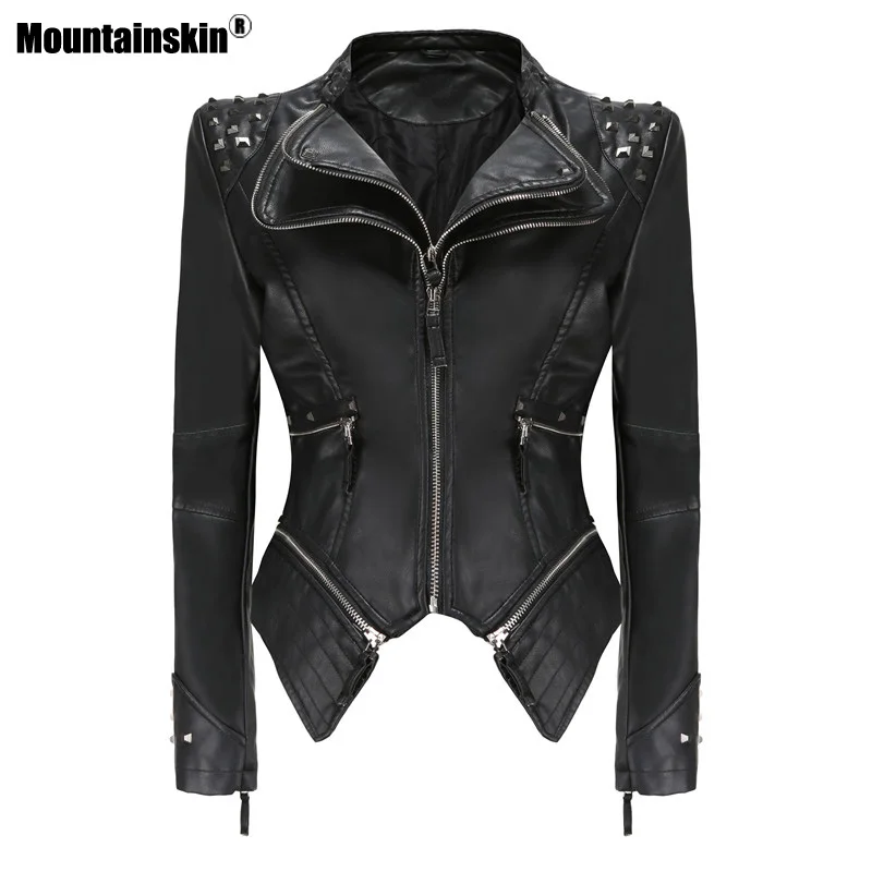 Женская мотоциклетная куртка Mountainskin из искусственной кожи с шипами на молнии
