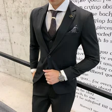 OIMG traje de tres piezas para hombre, ropa formal profesional de negocios, sección delgada, traje Delgado, vestido de boda para novio