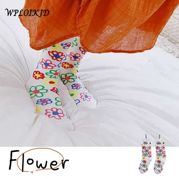 

1 Pair Korean Style Women New Product Cotton Flowers Pattern Socks Art Style Happy Funny Creative Cute Socks Women Tide Sox Gift