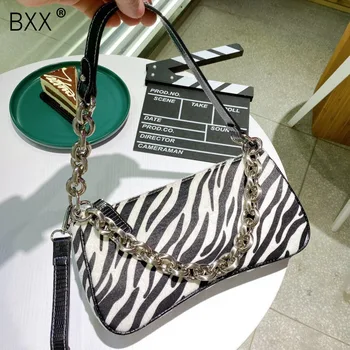 

[BXX] Zebra Pattern Stripe Handbags For Women 2020 Autumn Winter Retro Chic Shoulder Bag Female Fashion Chain Travel Bag HO042
