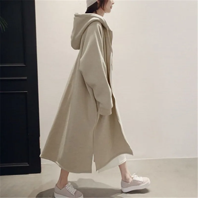 Mazefeng Autumn Winter Women Jackets Hooded Zipper Prairie Chic Fashionable Korean Style Elegant Casual Long Coat Outerwear