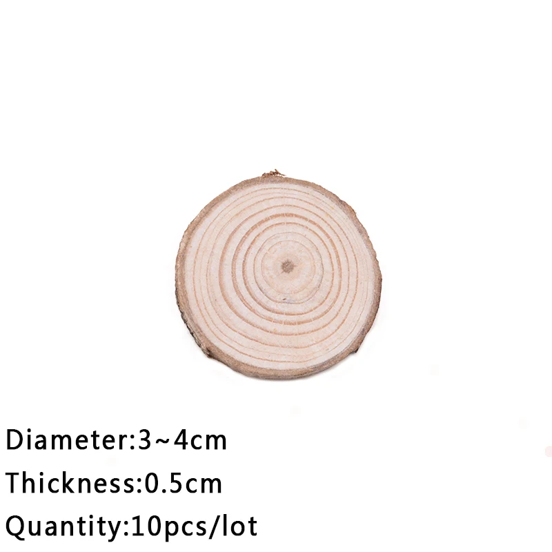 10pcs 3-4cm Многоразмерные необработанные натуральные круглые деревянные ломтики круг с деревом кора бревна диски DIY деревянные поделки для детской вечеринки Живопись принадлежности - Цвет: 10pcs 3-4cm