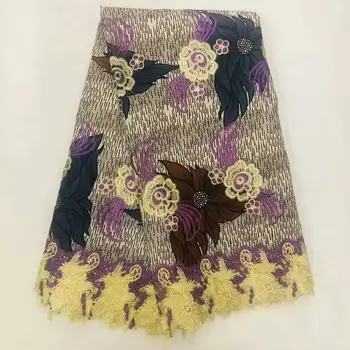 

Ankara Wax Mix Cord Lace Fabrics 6 yards High quality African Wax Print Fabric With Nigerian Embroidery Lace For dress!O-4605