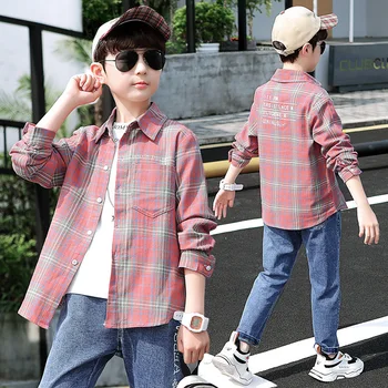 

2020 Plaid Shirts Children Tops and Blouses Long Sleeve Loose Cotton School Boy Casual Blusea Teenage Boys Clothes Checked Shirt