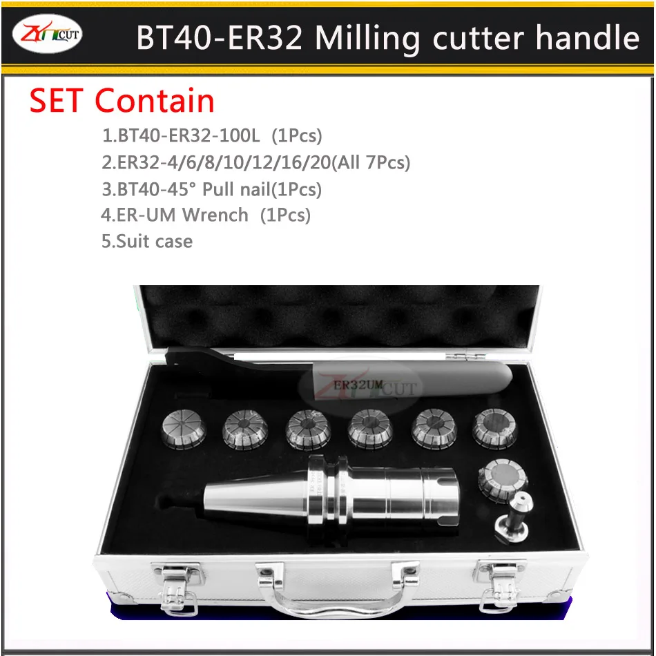 10 шт./компл. BT40-ER32-100L высокоточное ЧПУ Фрезерный патрон держатель двигателя фрезерные зажимные ER32 пружинный фрезерный инструмент ручки набор