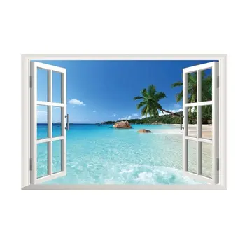 

35.4"*23.6"ZY1430 Beach Resort 3D Window View Removable Wall Art Sticker Vinyl Decal Mural home decoration