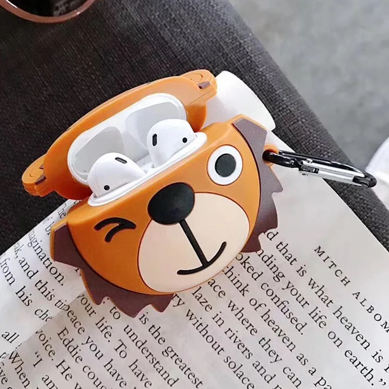 Чехол для наушников Airpods с милым мультяшным животным львом пандой для Apple Airpods 1 2 забавная Защитная крышка с крючком