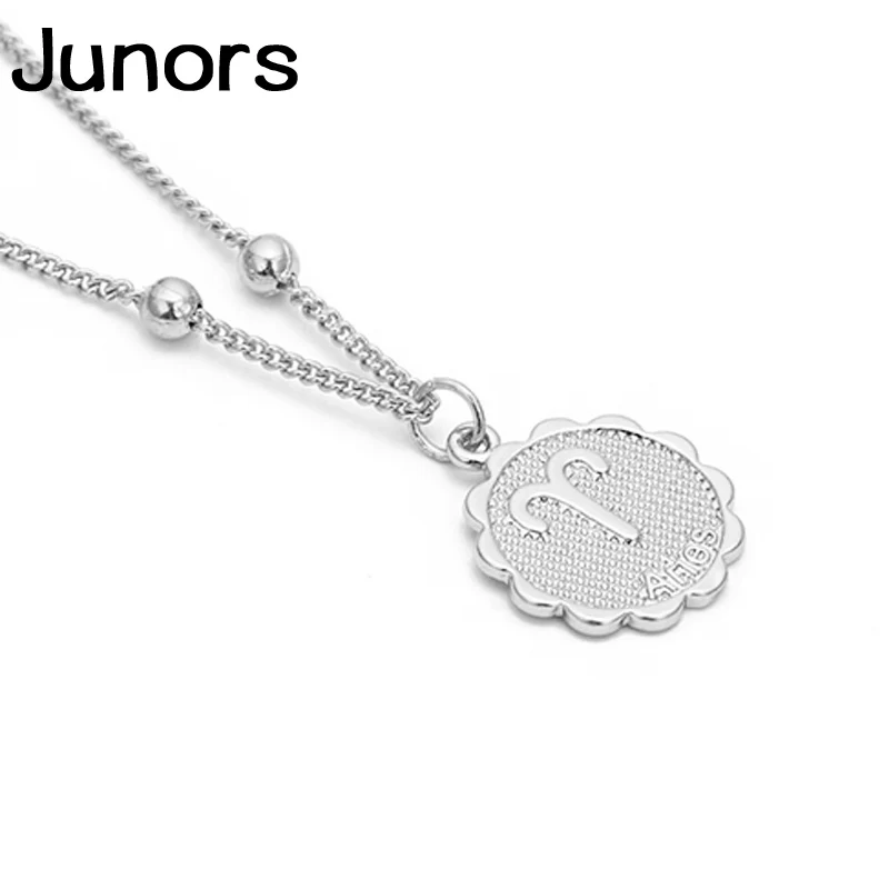 Модное золотое ожерелье со знаком зодиака для женщин Бусы ключицы цепи 12 Созвездие каре монета женское ожерелье с подвеской дворца зодиака - Окраска металла: Aries-silver