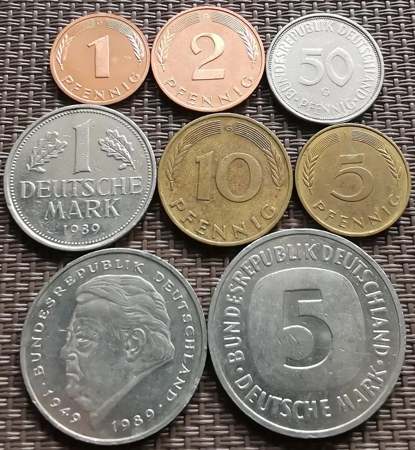 Набор из 8 немецких маркировочных монет Pfennig европейские оригинальные монеты