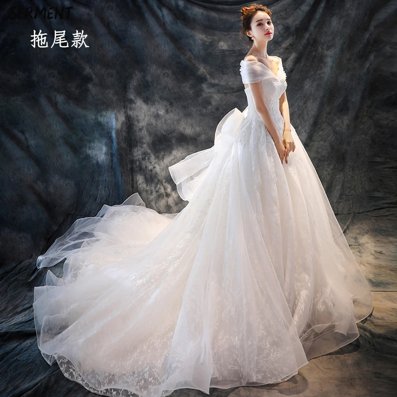 

SERMENT Wedding Dress One-shoulder Main Wedding Dress New Spring Europe and The United States Trailing Red Bride Wedding Dress
