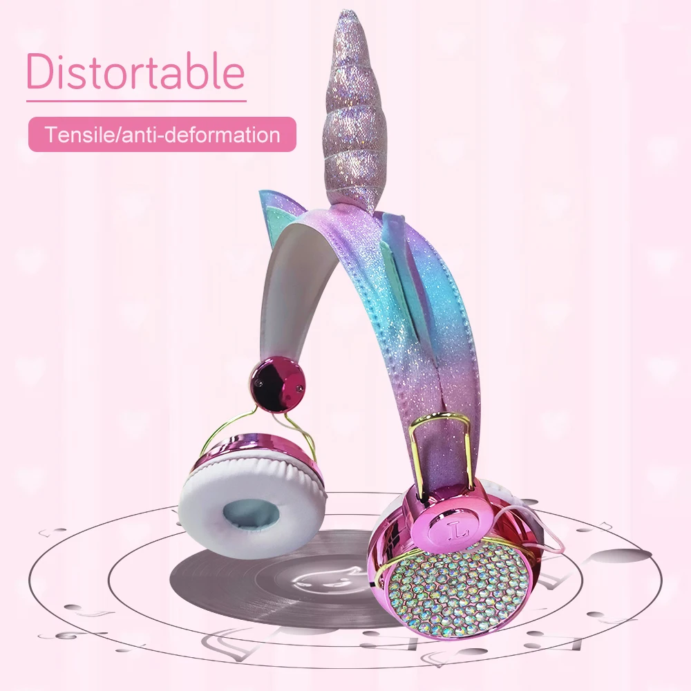 Cute Headphones children's headset color electroplated unicorn earphone mobile computer universal with Mic Headset for girl gift