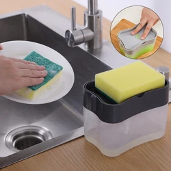Soap Dispenser Pump with Sponge Press Cleaning Liquid Dispenser Container Manual Press Soap Organizer Kitchen Tool Tik Tok Press