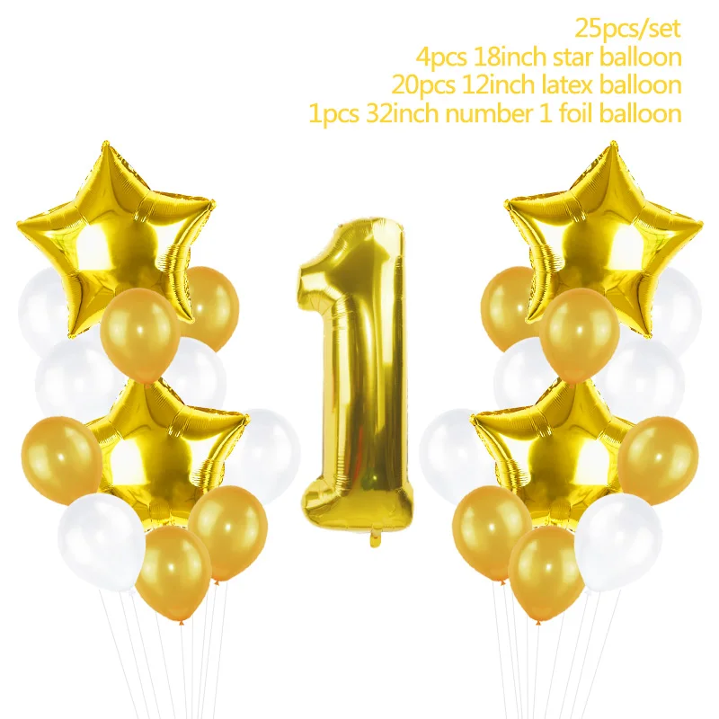 С Днем Рождения 1 день рождения Декор мальчики девочки 1 год первый день рождения принадлежности воздушные Шары Баннер торт Топпер детский душ Декор - Цвет: Set 5