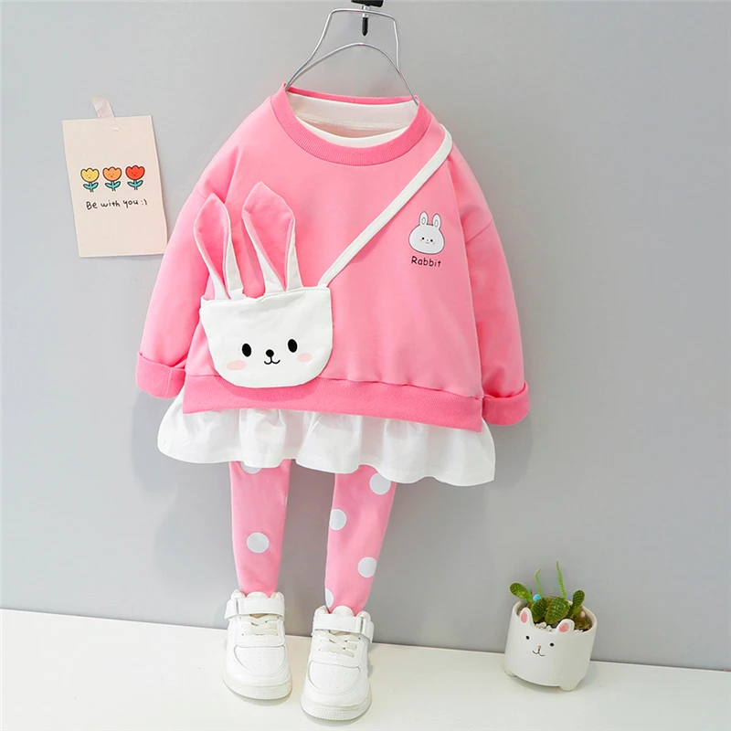 Baby Girls Clothing Sets Spring Autumn Children Cartoon Rabbit T Shirt Pants Toddler Infant Outdoor Kids Vacation Outfit kids clothing set,girls clothing set