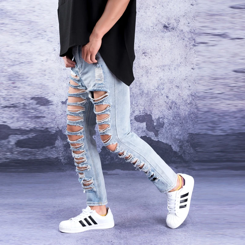 Джинсы с дырками, мужские летние трендовые штаны, бренд tide, большие дырки, супер дырки, джинсовые штаны, высокая улица