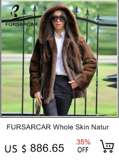 FURSARCAR новые модные женские зимние настоящие меховые шапки и шаль для женщин подлинный натуральных мех зимние Роскошные пальто с поясом