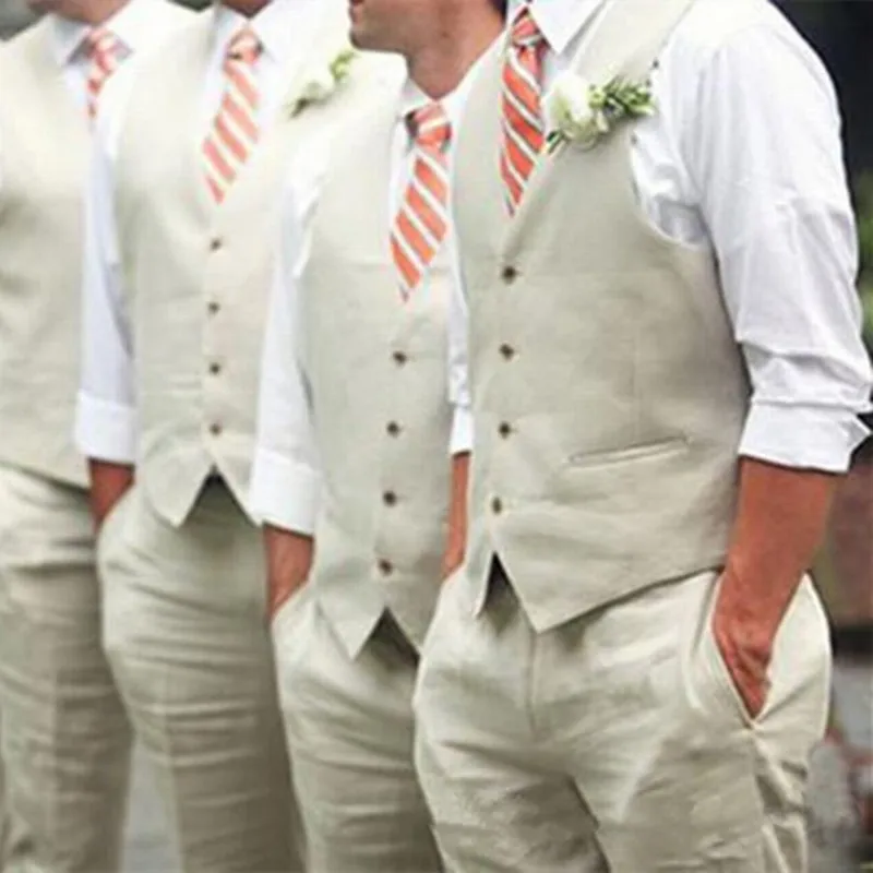 Formal Linen Men Suit Vests For Wedding Groomsmen Business Men 2PCS