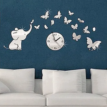 

The new mirror clock stereo metope adornment wall elephant butterfly clock fashion and personality